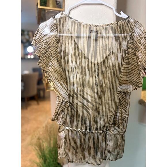 Lucky Brand Women's Ikat Print Lace Up Peplum Top Black Ivory Size S (2-6) - Picture 3 of 5